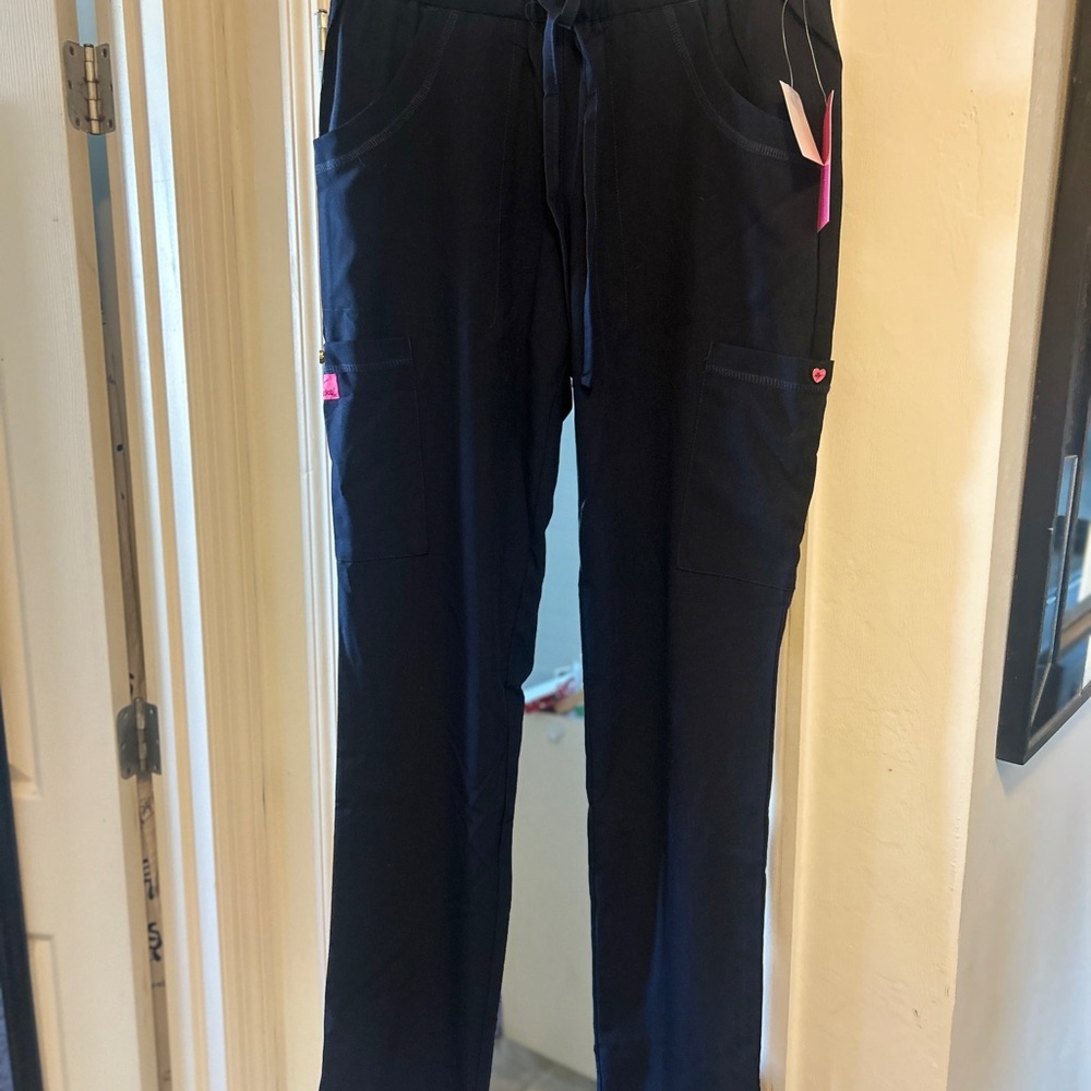 Womens XS Tall Navy Blue Koi nursing scrub pants *Betsey Johnson”